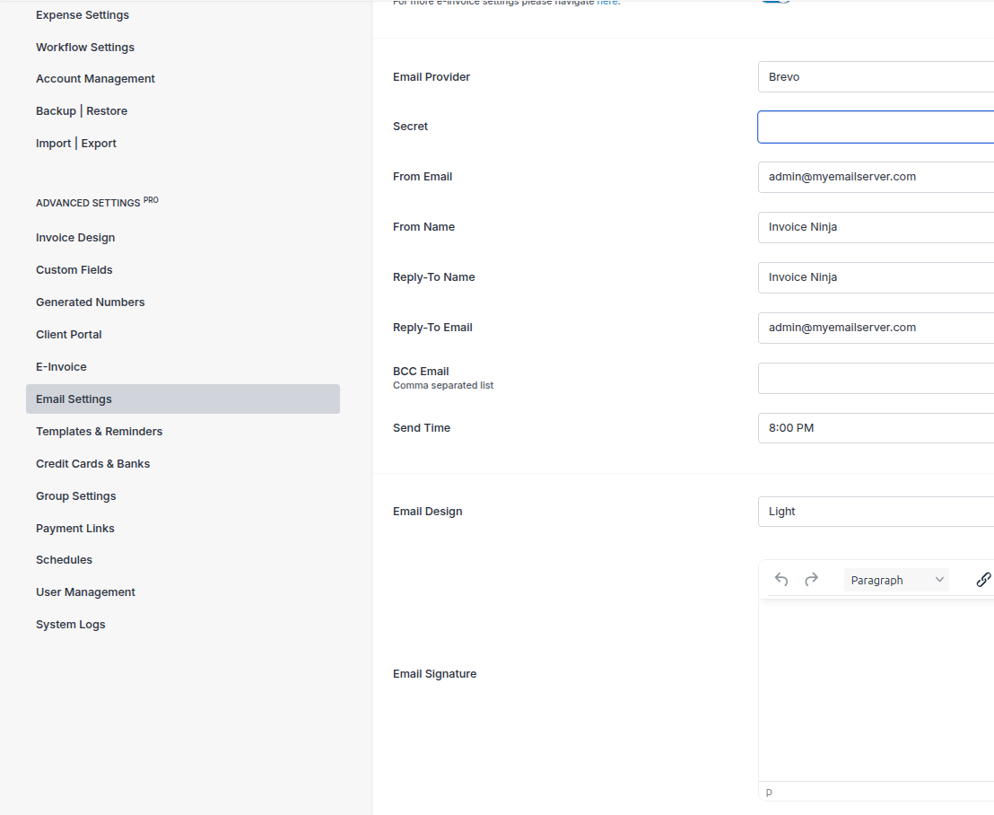 Configuration screen for Brevo alt text