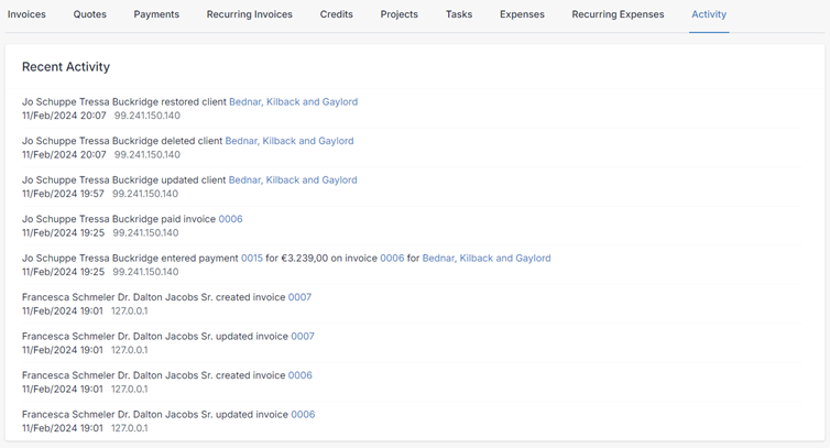 Client activity React