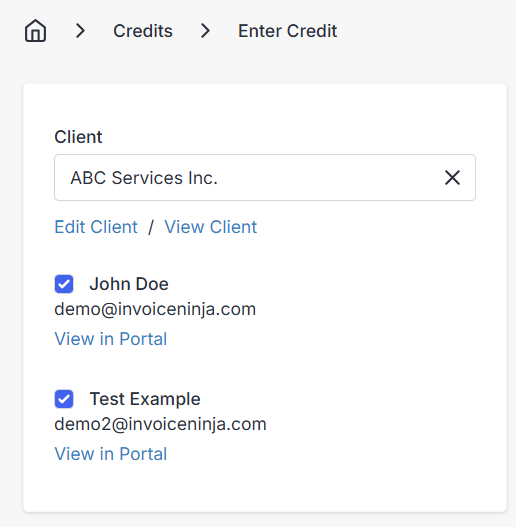 Client contacts on credit