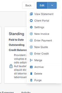 Client quick access menu