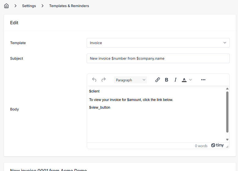 Invoice email template Invoice email template