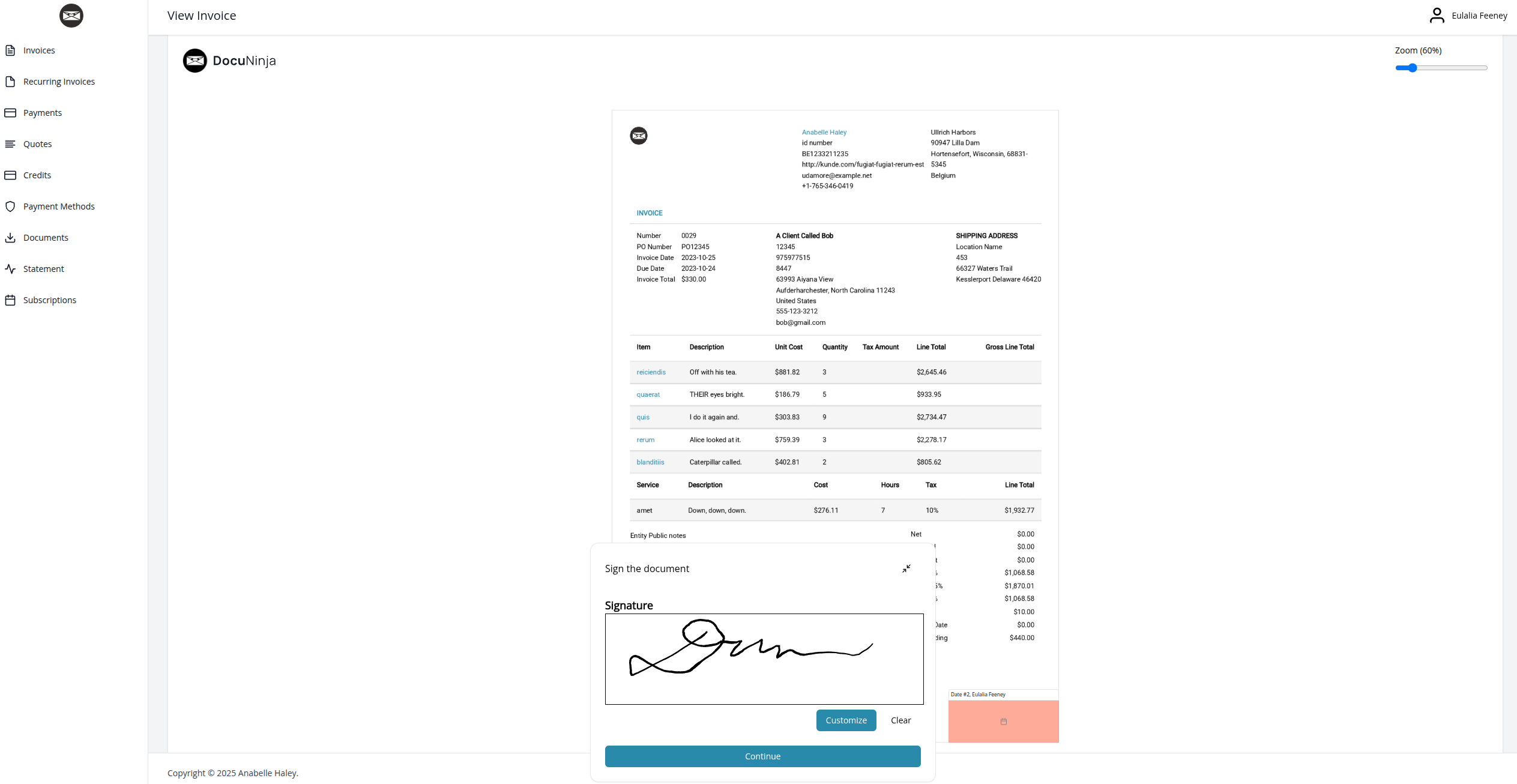 E Signature client flow