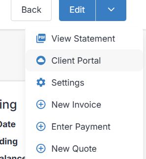 Edit Client portal dropdown hilighted Edit Client portal dropdown hilighted