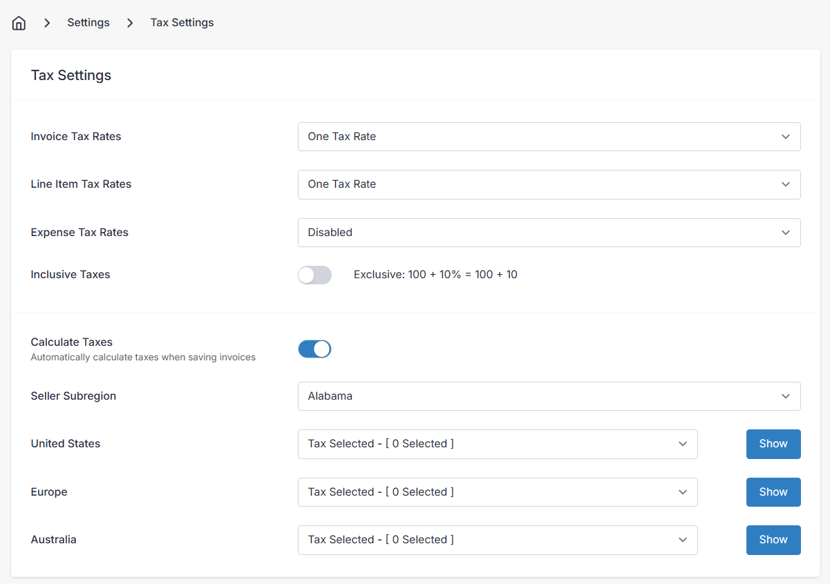 Turn on tax calculations