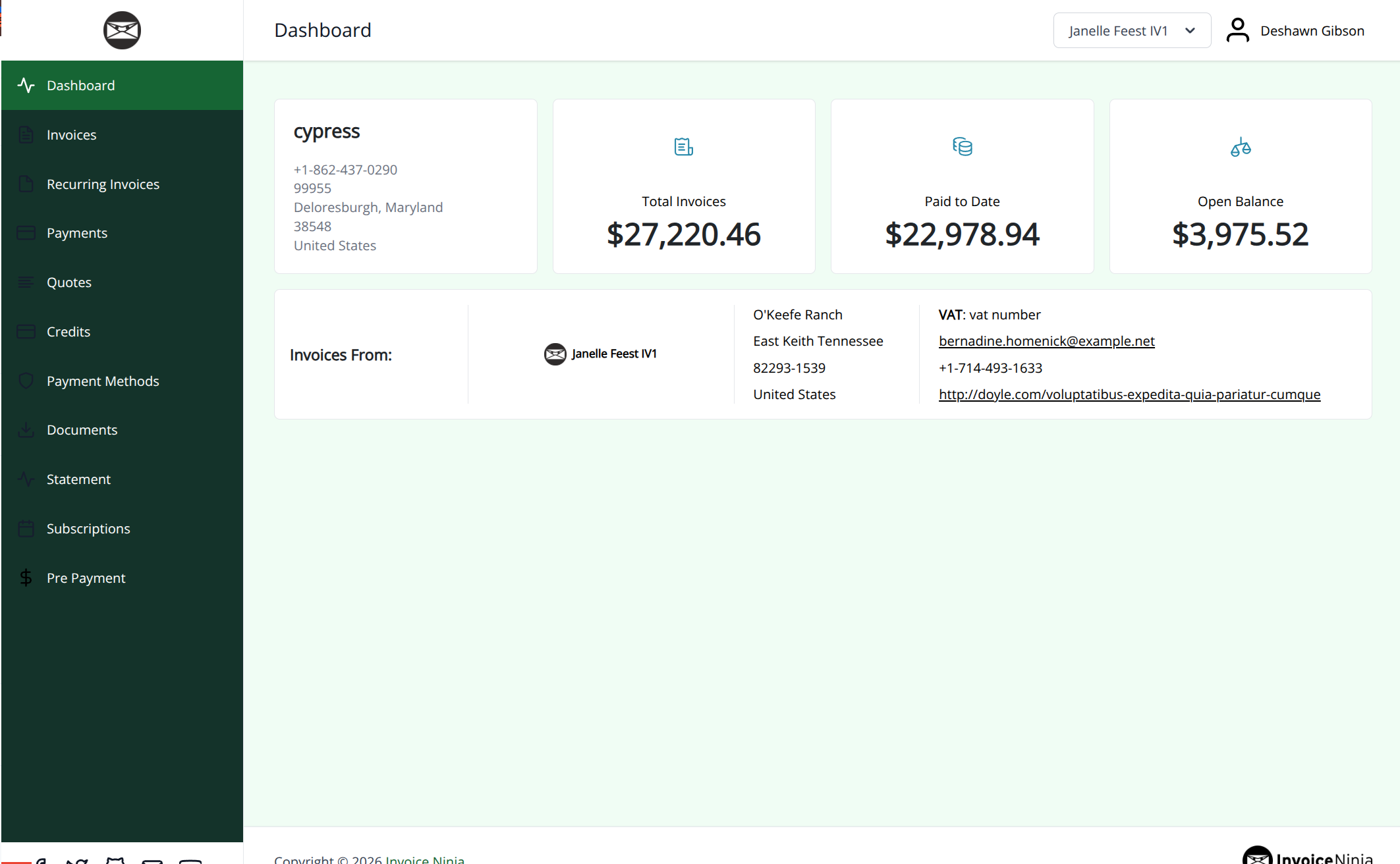 Forest Green client portal theme preview