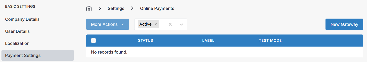 Payment Gateways List - Blank