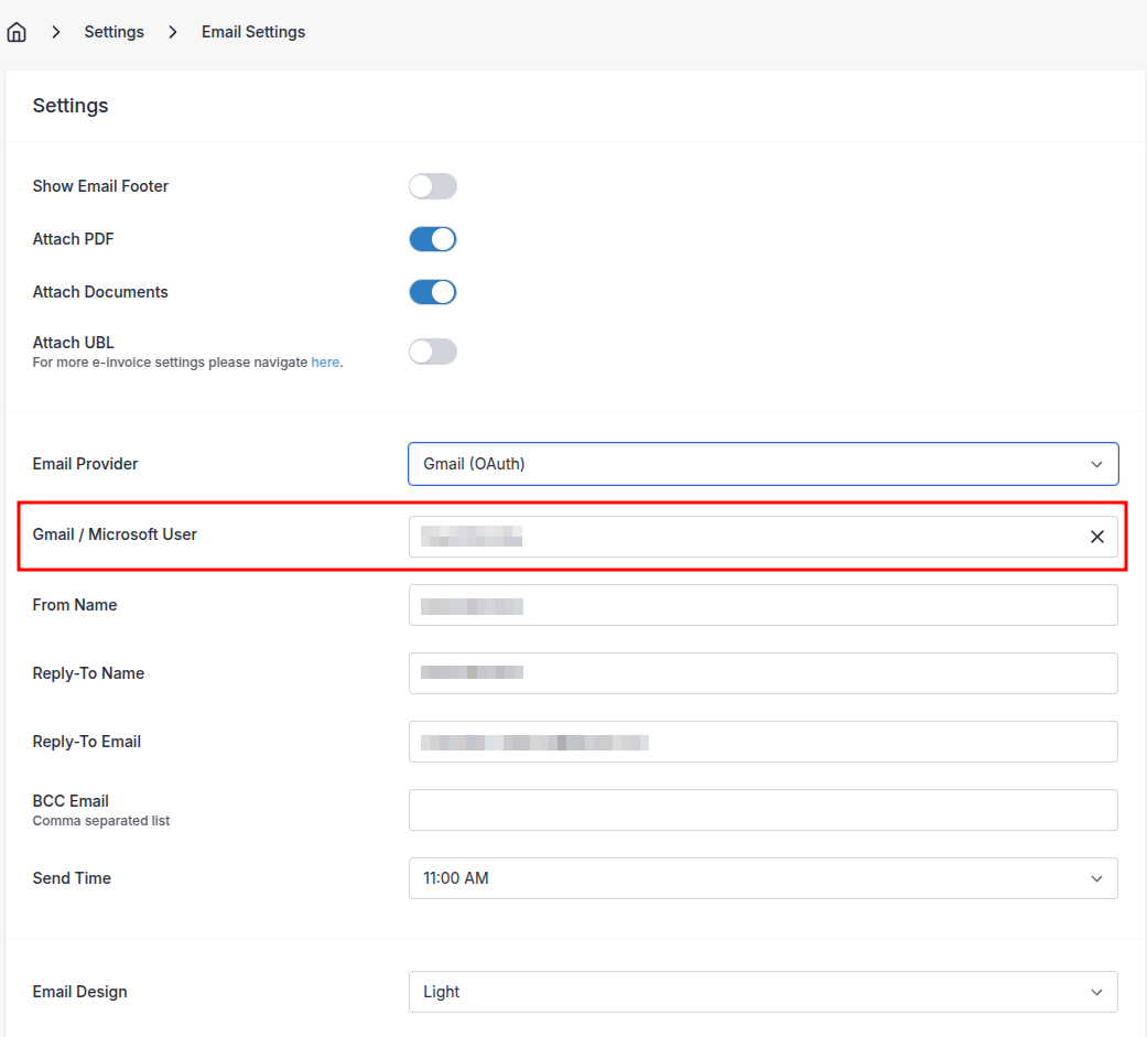 Configuration screen for Gmail/Microsoft alt text