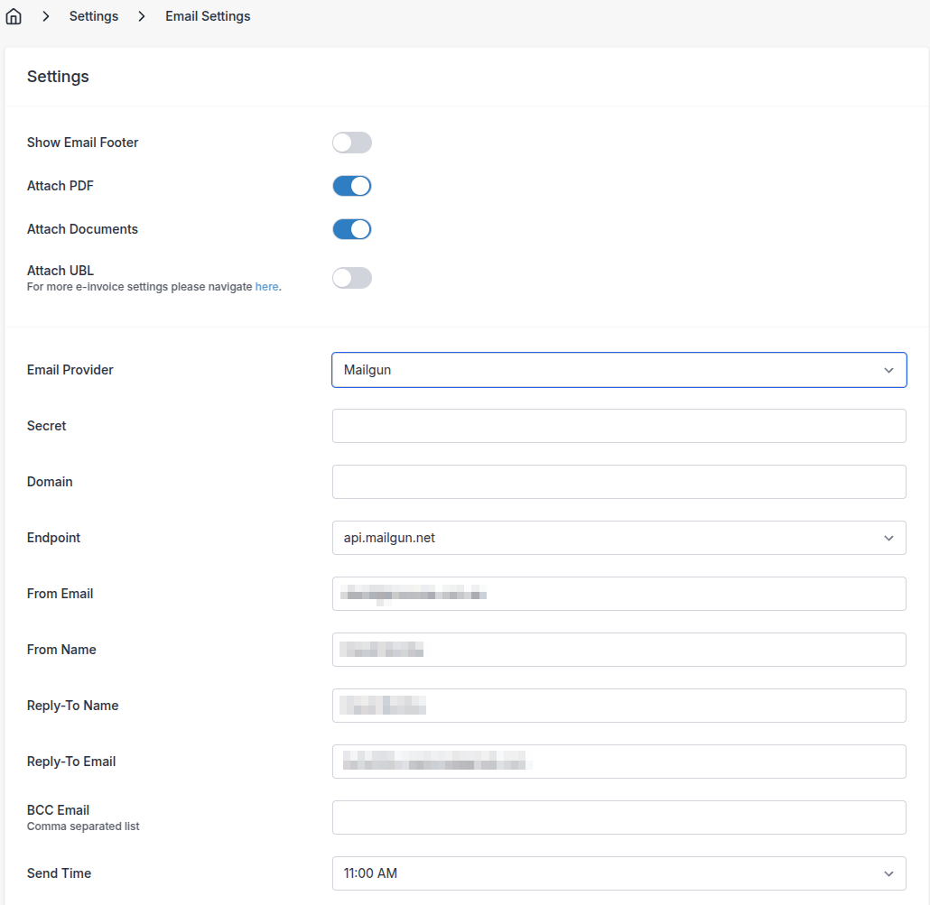 Configuration screen for Mailgun alt text