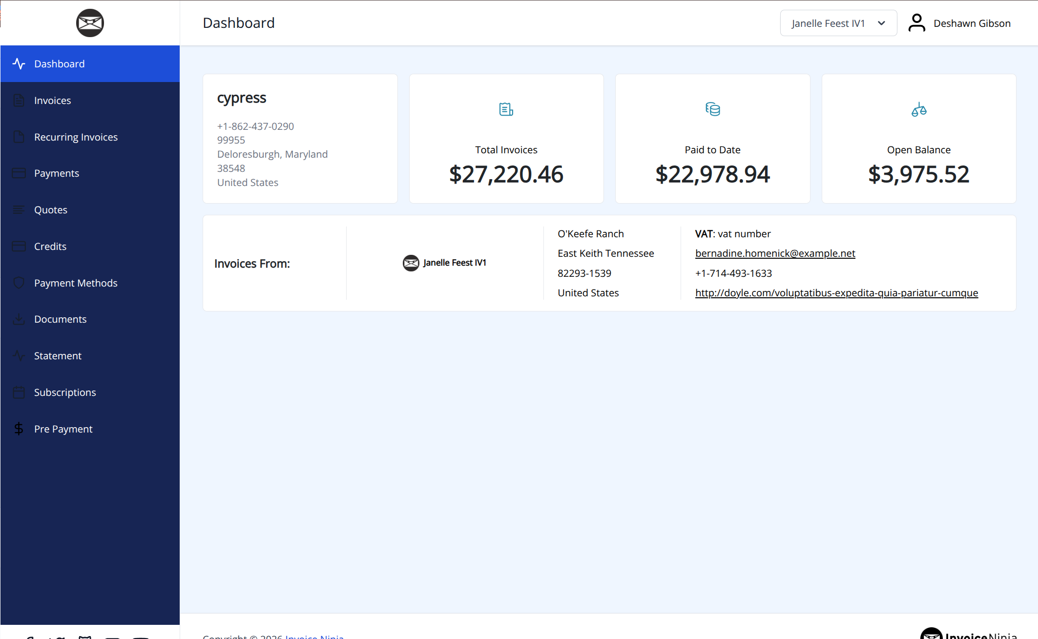 Ocean Blue client portal theme preview