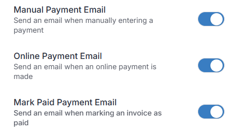 Payment email options Payment email options