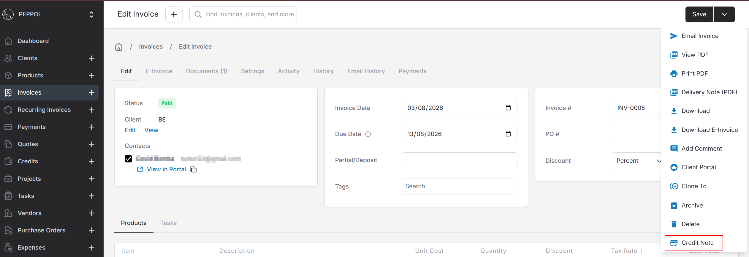 Credit Note Generation Credit Note Generation