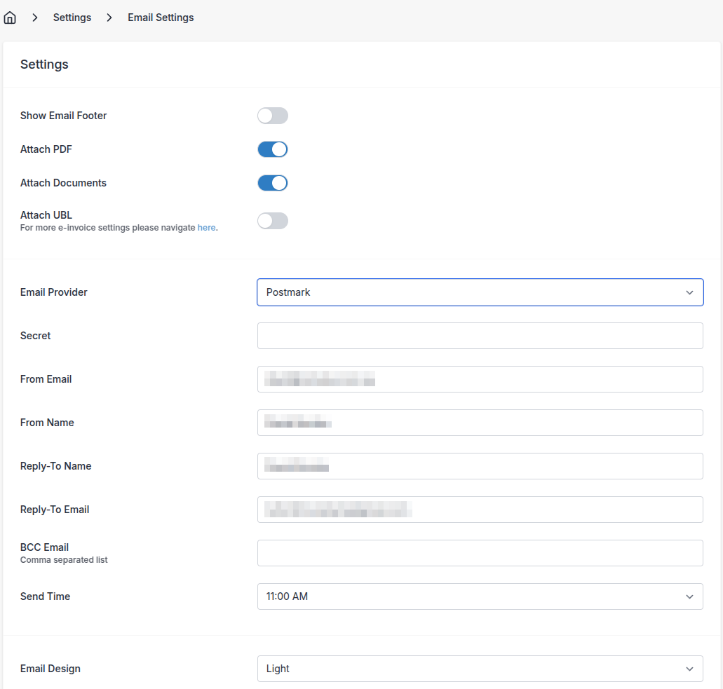 Configuration screen for Postmark alt text