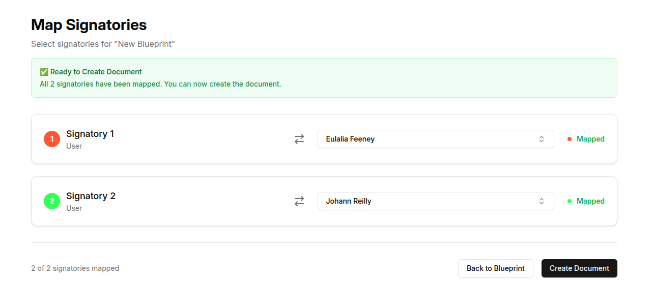 Map Signatories to Template Mapping Signatories