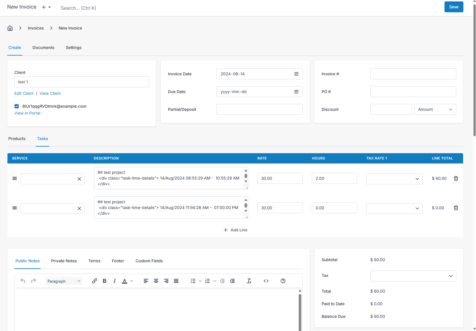 Invoice created from project