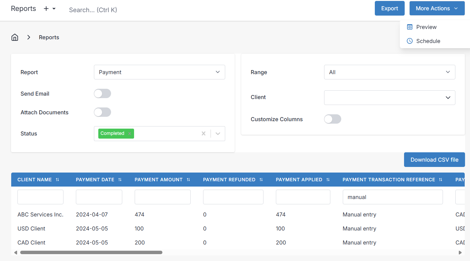 Report preview filtered