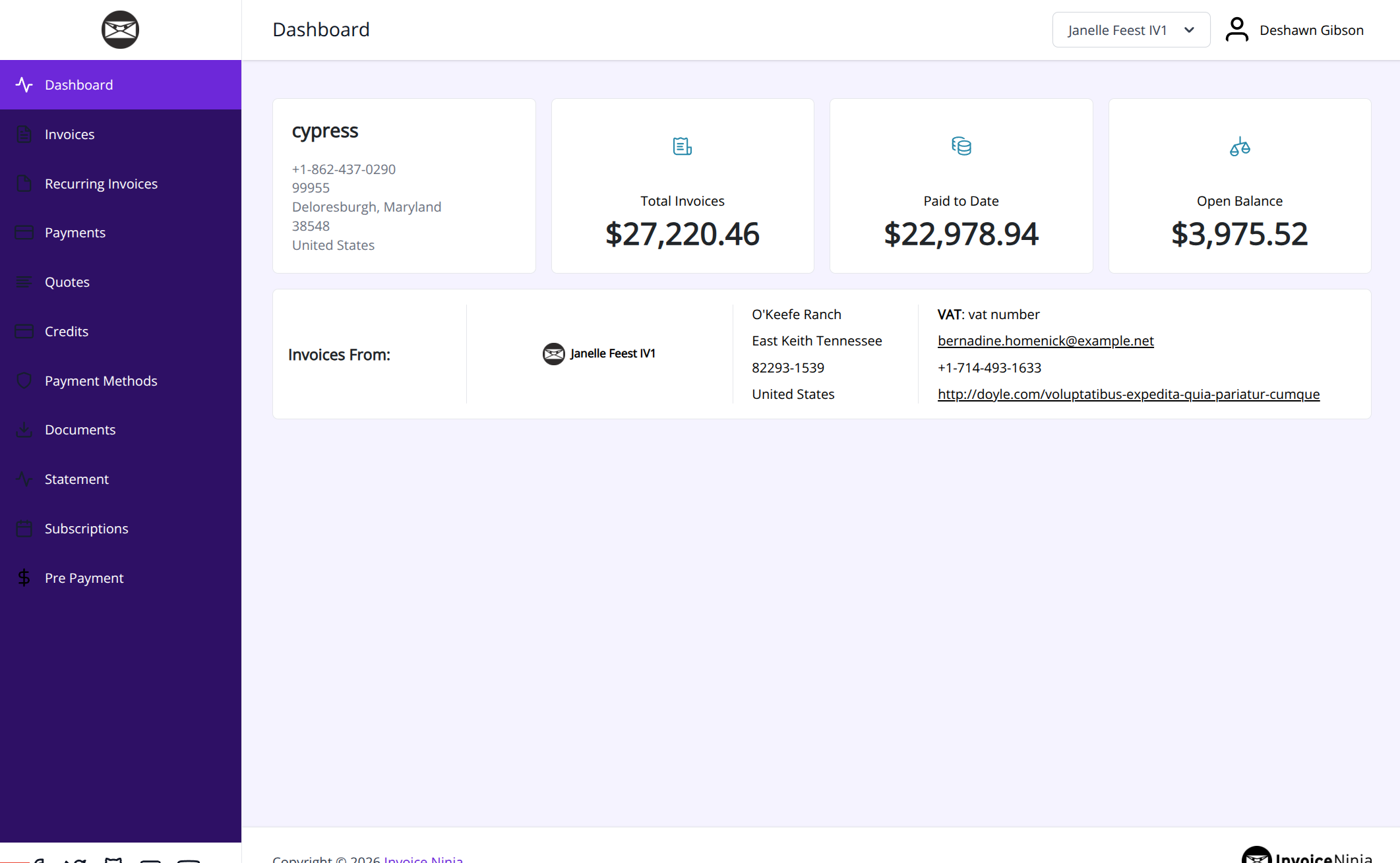 Royal Violet client portal theme preview
