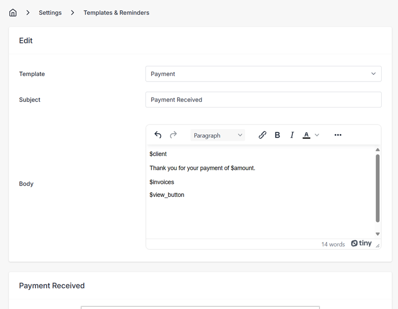 Payment received email template