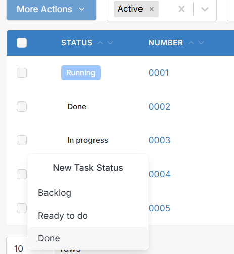 New task status from table