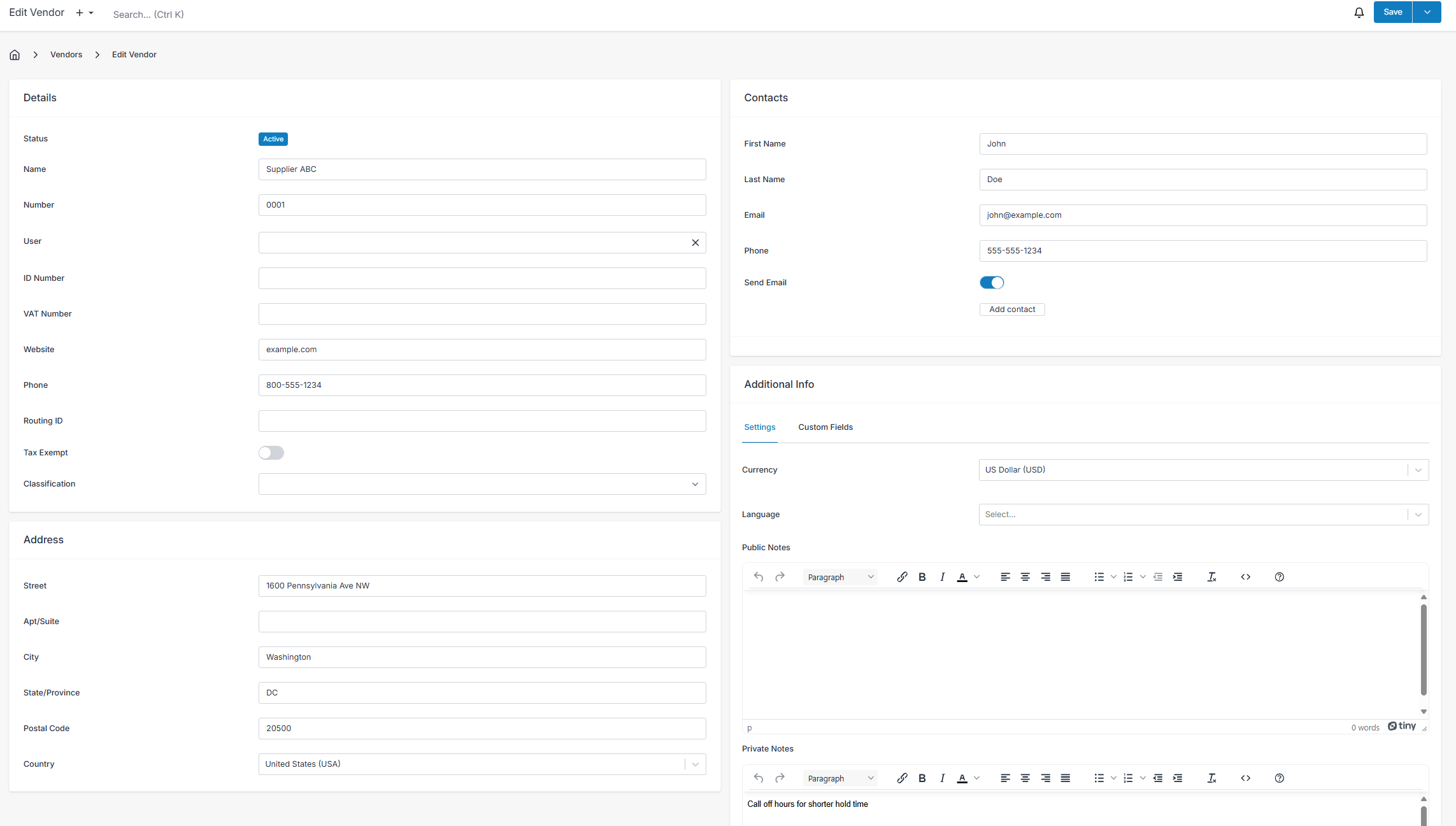 creating editing vendor